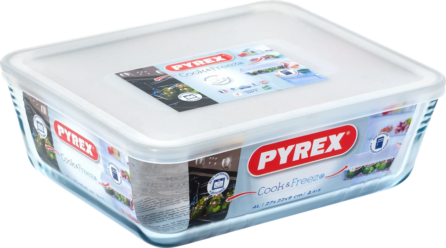 Форма для запекания PYREX Cook&Freez 27x22x9см, с крышкой, прямоугольная, 4л, превью