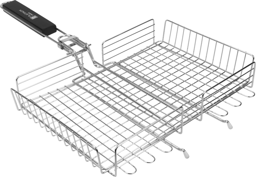 Решетка-гриль PLATINUM CHOICE р. XL объемная усиленная со съемной ручкой, 26х38(63)х5,5см, нержавеющая сталь, дерево, Арт. 11100001, превью