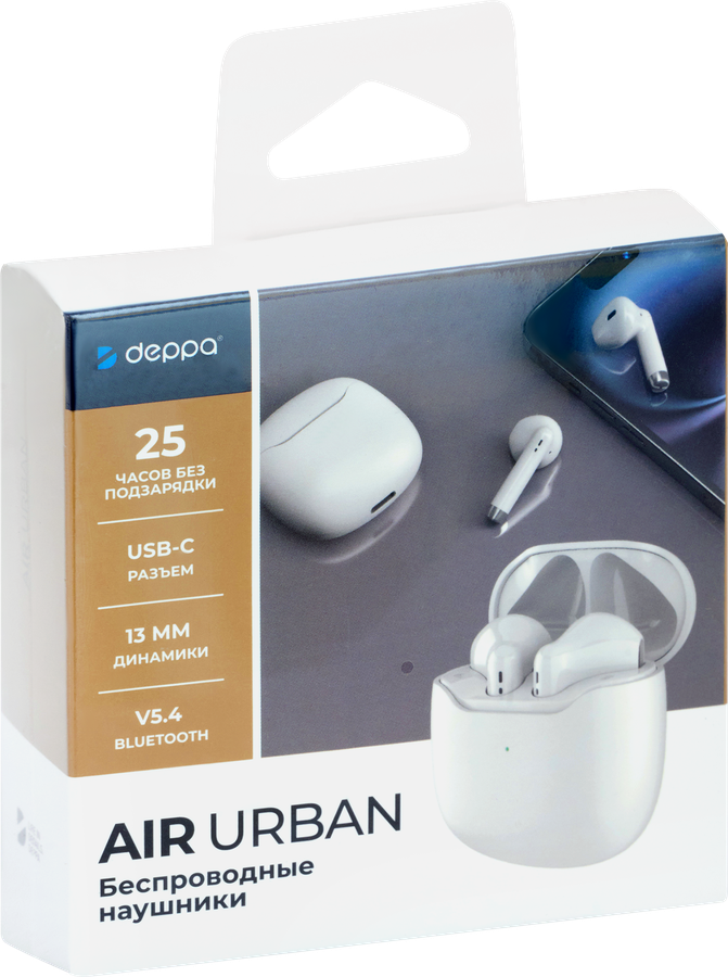 Наушники вкладные DEPPA Air Urban, TWS, BT 5.3, 320 мАч, белые, Арт. 44226, предпросмотр