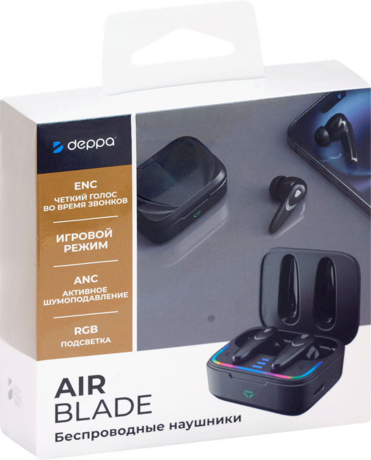 Наушники вкладные DEPPA Air&nbsp;Blade, TWS, BT&nbsp;5.4,&nbsp;ANC, Gaming, 470мАч, черные, Арт. 44225, предпросмотр