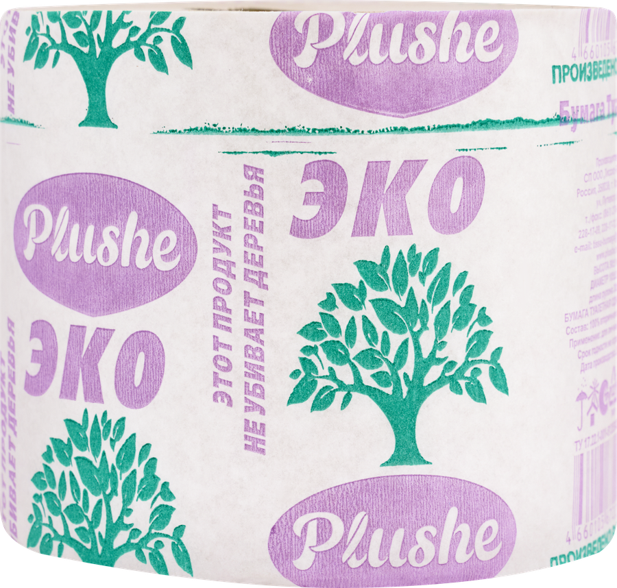 Бумага туалетная PLUSHE Eco 1-слой, серая, втулка, 35м, превью