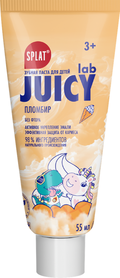 Зубная паста детская JUICY LAB Пломбир, без фтора 3+, 55мл, предпросмотр