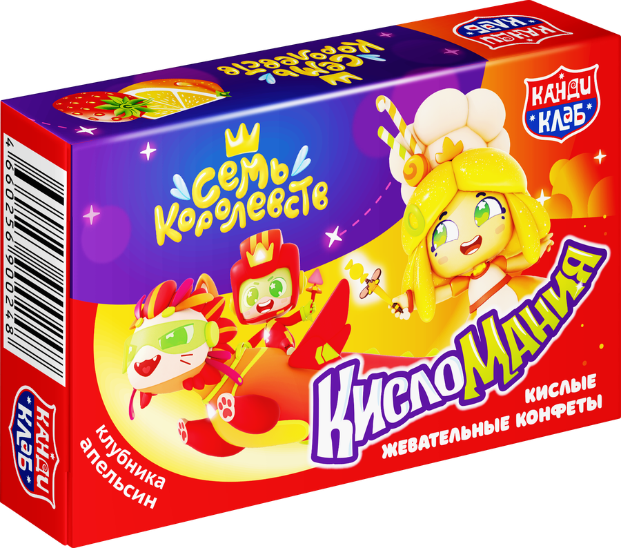 Конфеты жевательные КАНДИ КЛАБ Кисломания Дабл Фрукт со вкусом апельсина и клубники, 14г, предпросмотр