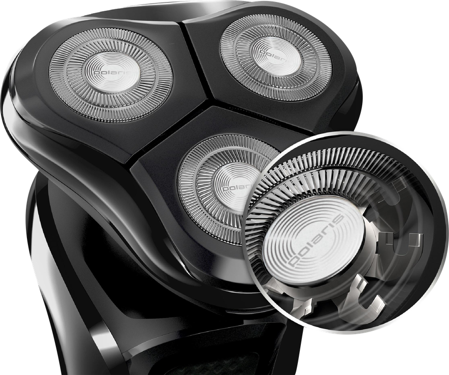 Бритва электрическая POLARIS 3 плавающие роторные головки PMR 0310RC Wet&Dry PRO 5 blades, предпросмотр
