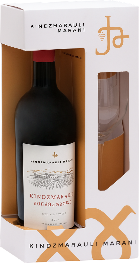 Вино KINDZMARAULI MARANI Оригинал красное полусладкое + бокал, п/у, 0.75л, предпросмотр