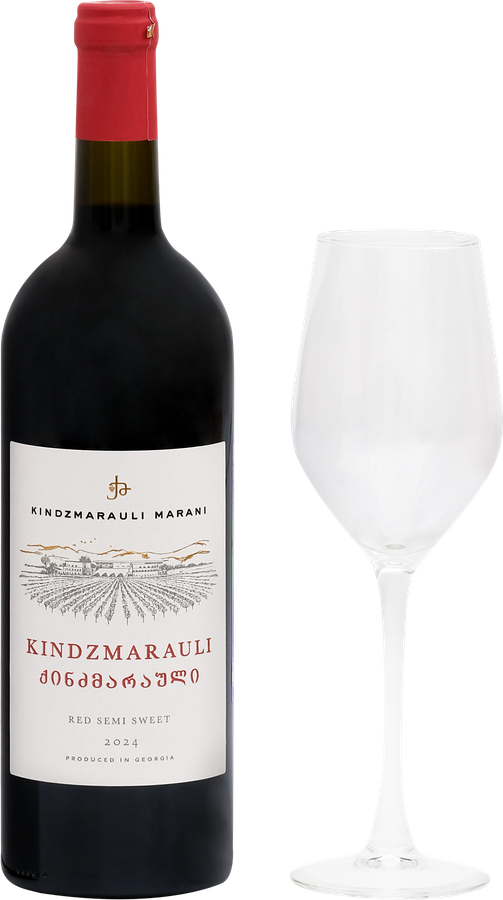 Вино KINDZMARAULI MARANI Оригинал красное полусладкое + бокал, п/у, 0.75л, превью