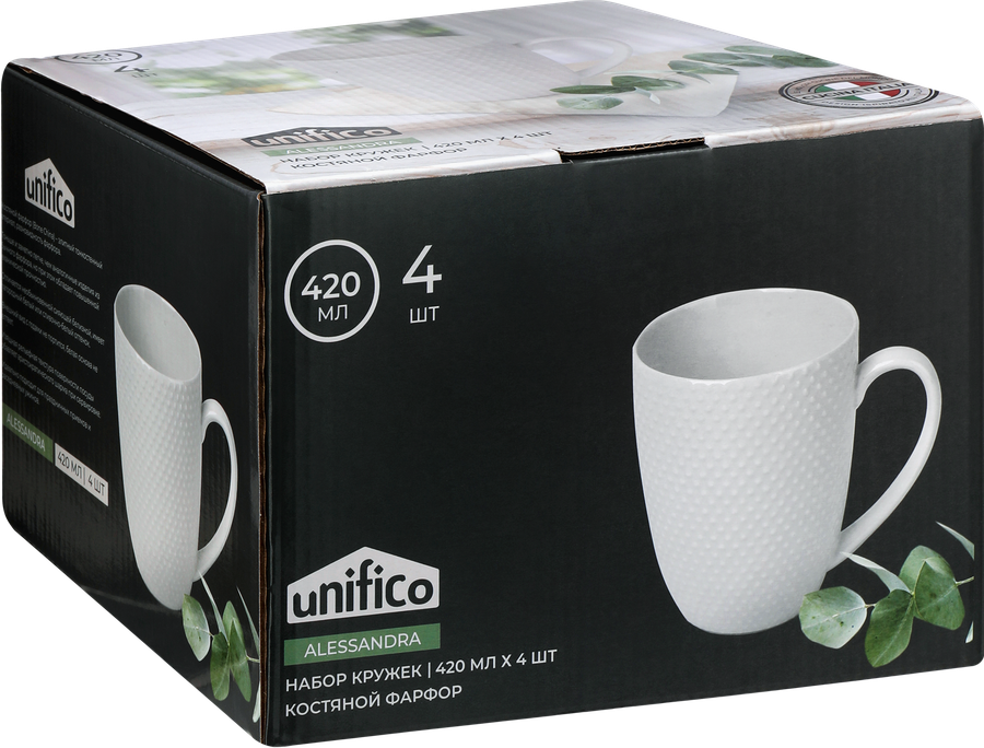 Набор кружек UNIFICO Alessandra, 12,2см, костяной фарфор, 4шт, превью
