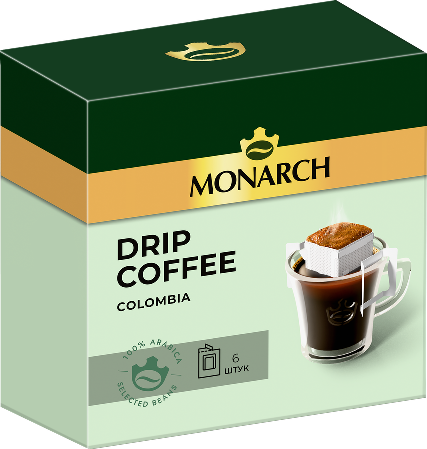 Кофе молотый MONARCH Арабика Колумбия натуральный жареный, дрип-пакет, 6пак, предпросмотр