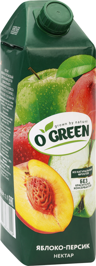 Нектар O'GREEN Яблочко, персик, 1л, предпросмотр
