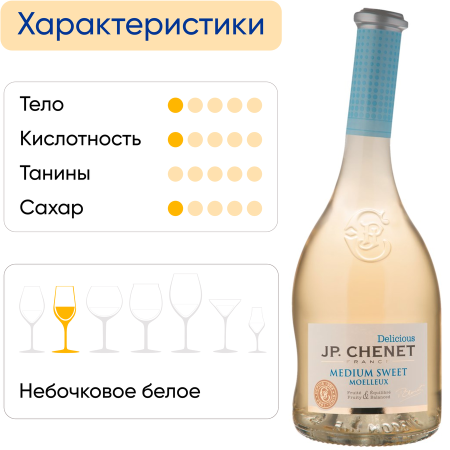 Вино JP.CHENET Делишес Медиум Свит белое полусладкое, 0.75л, превью