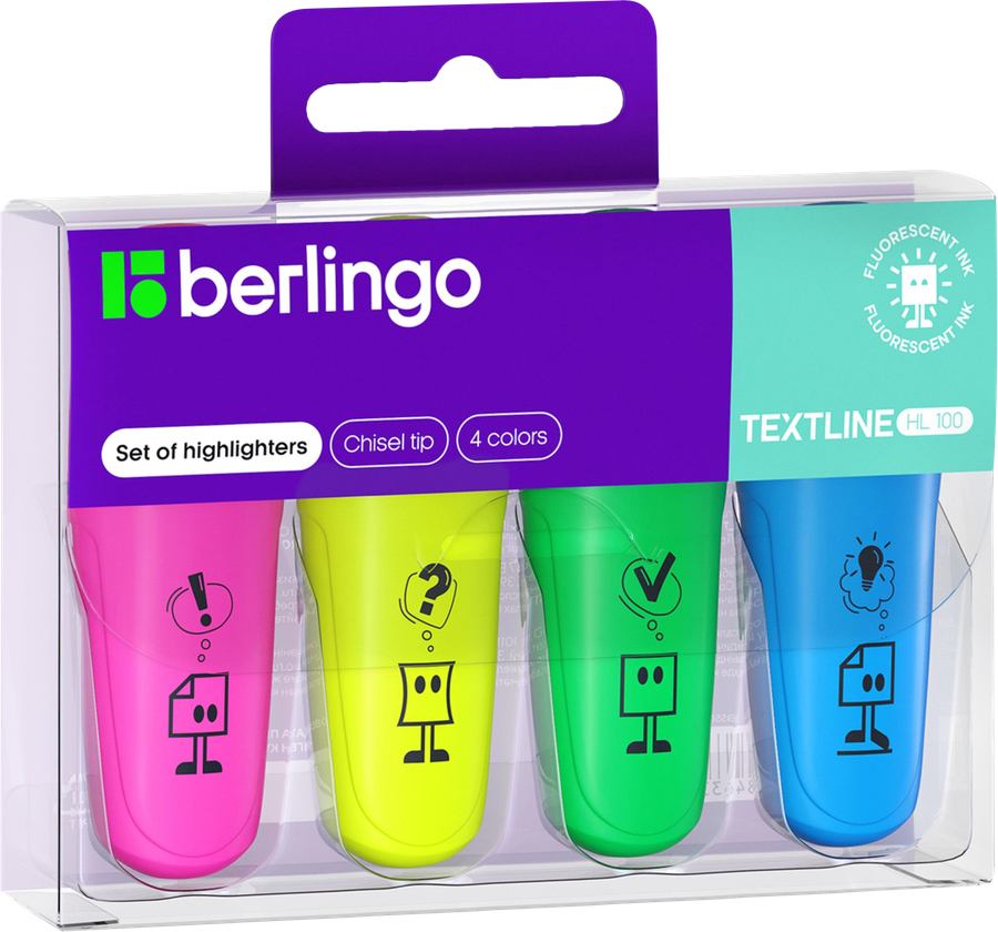 Набор текстовыделителей BERLINGO Textline HL100 мини, 4 цвета, 1–5мм, предпросмотр