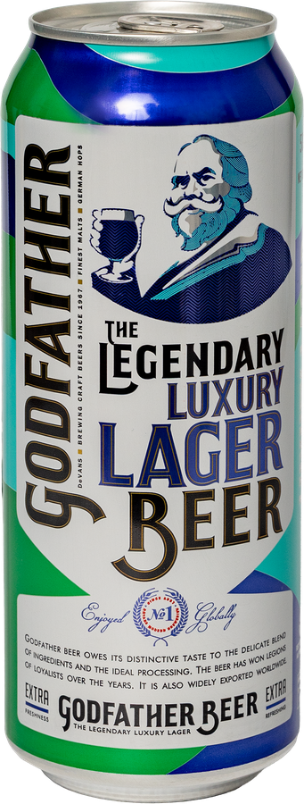 Пиво светлое GODFATHER THE LEGENDARY LUXURY LAGER BEER фильтрованное пастеризованное 5,0%, 0.5л, превью