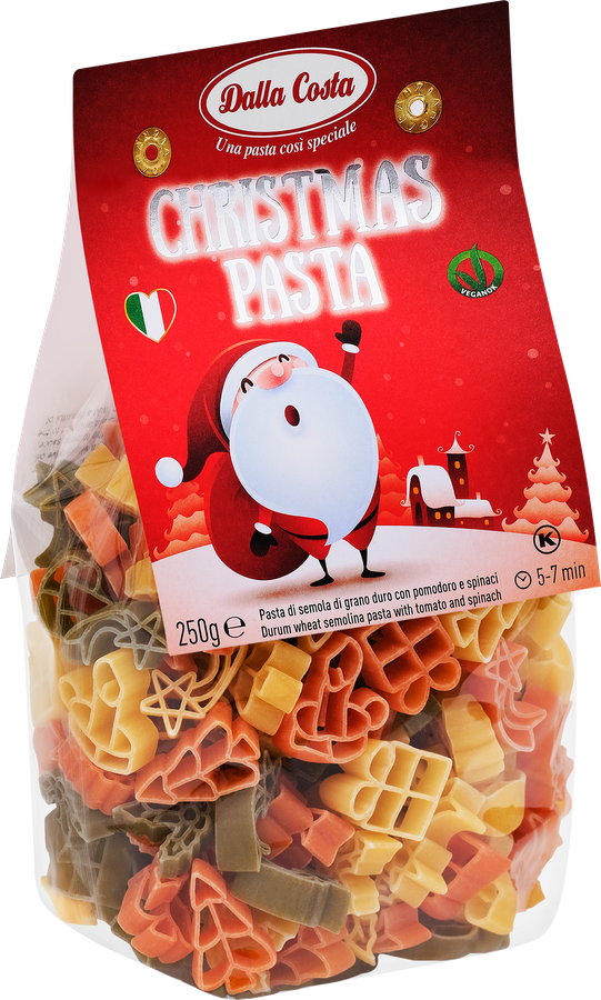 Макароны DALLA COSTA Рождество, с томатами и шпинатом, 250г, предпросмотр