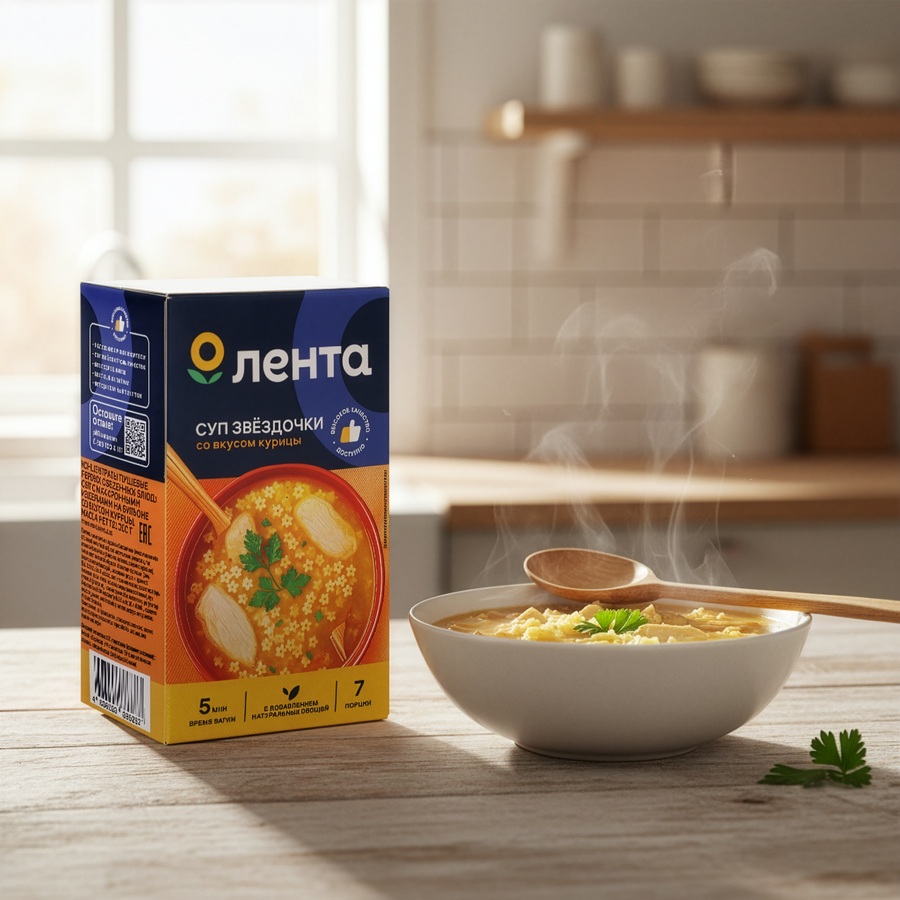 Суп ЛЕНТА Звездочки, со вкусом курицы, 250г, предпросмотр