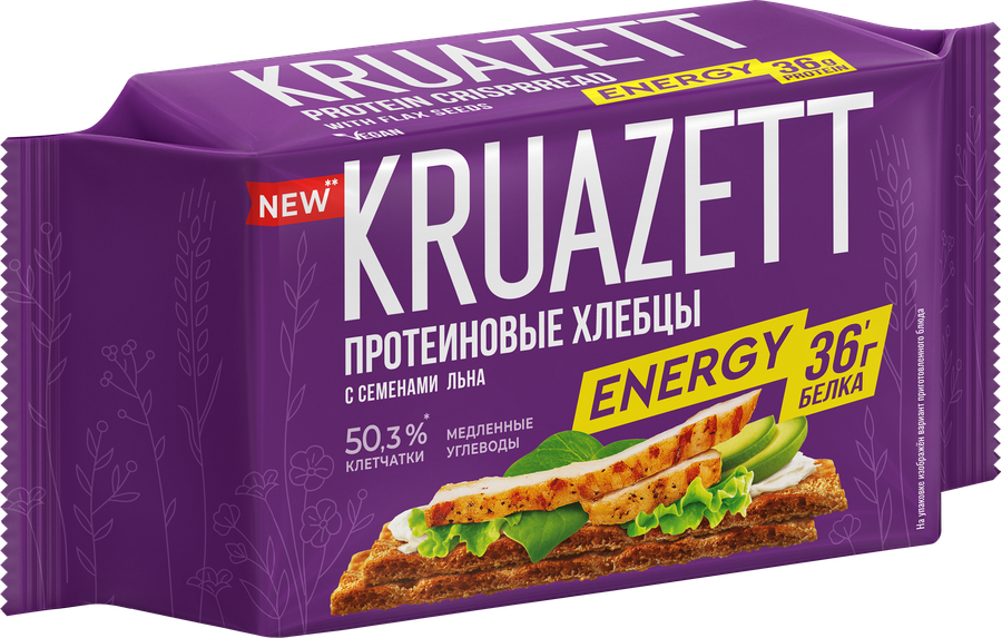 Хлебцы KRUAZETT ENERGY обогащенные белком с семенами льна, 150г, превью