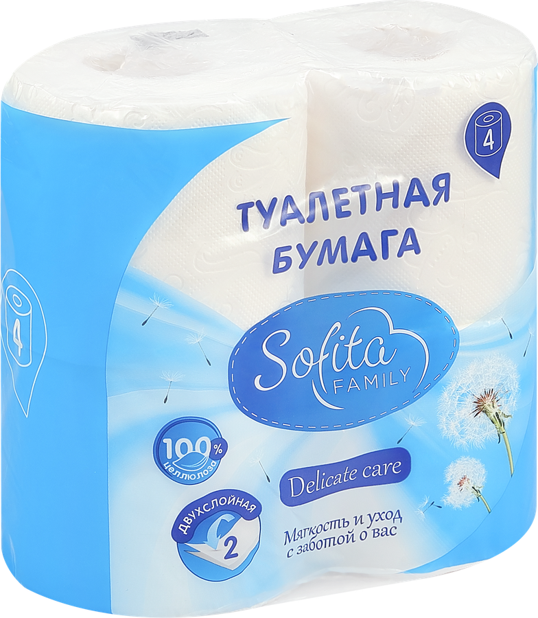 Бумага туалетная SOFITA 2-слоя, 4шт, предпросмотр