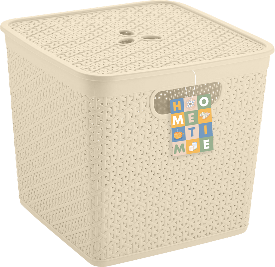 Корзина для хранения KEEPLEX Rattan 31х31х28см, со съемной крышкой, квадратная, 21л, Арт. KL1305БЖ-Л, превью