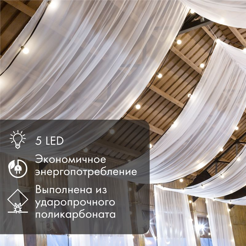 Лампа светодиодная для гирлянды БЕЛТ-ЛАЙТ, диаметр 45мм, E27, 5 LED, 2Вт, КРАСНЫЙ, 230В, IP65 NEON-NIGHT, предпросмотр