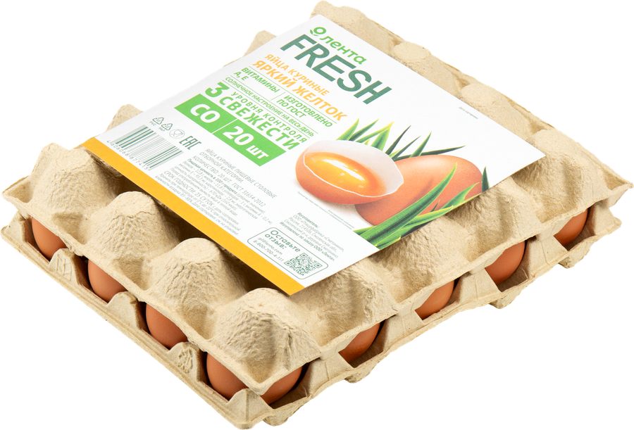Яйцо куриное ЛЕНТА FRESH Яркий желток СО, 20шт, превью