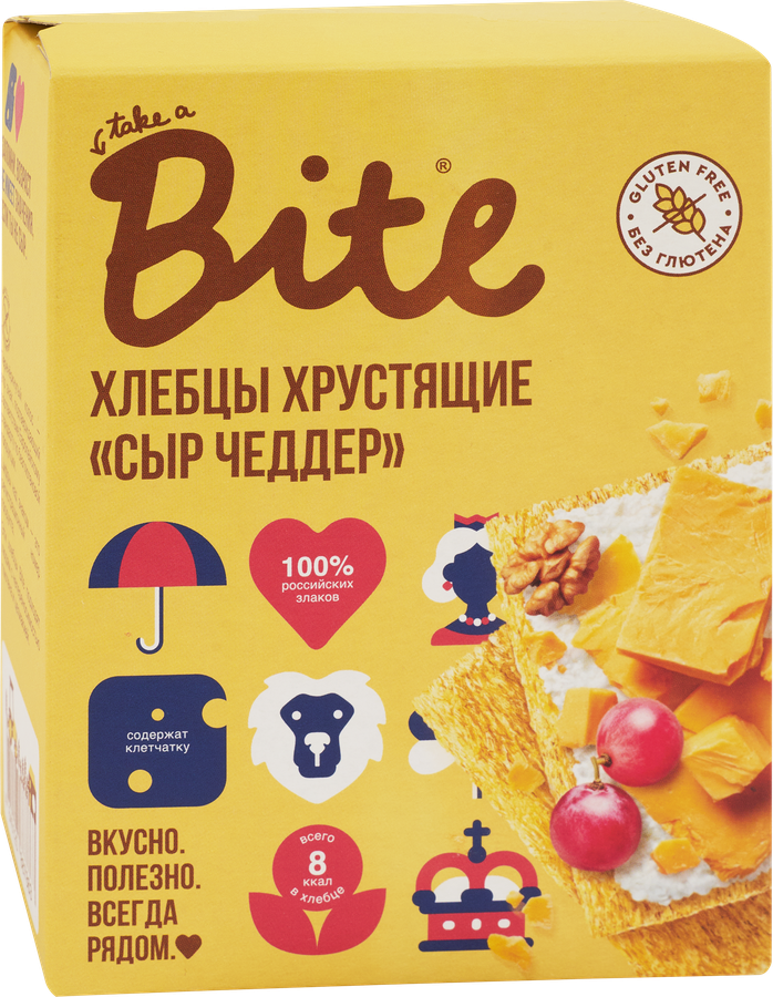 Хлебцы кукурузно-рисовые TAKE A BITE Хрустящие, со вкусом сыра Чеддер, 100г, предпросмотр