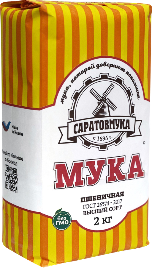 Мука пшеничная САРАТОВМУКА высший сорт, 2кг, превью