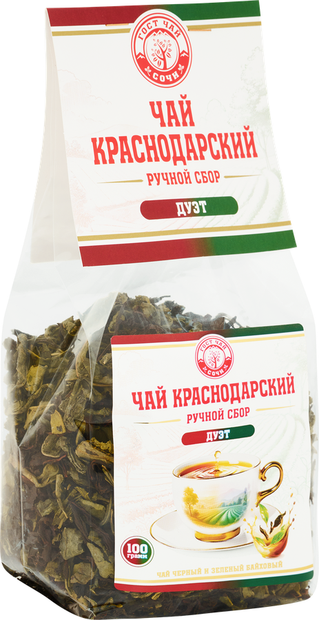 Чай черный и зеленый КРАСНОДАРСКИЙ ГОСТ ЧАЙ РУЧНОЙ СБОР Дуэт, 100г, предпросмотр