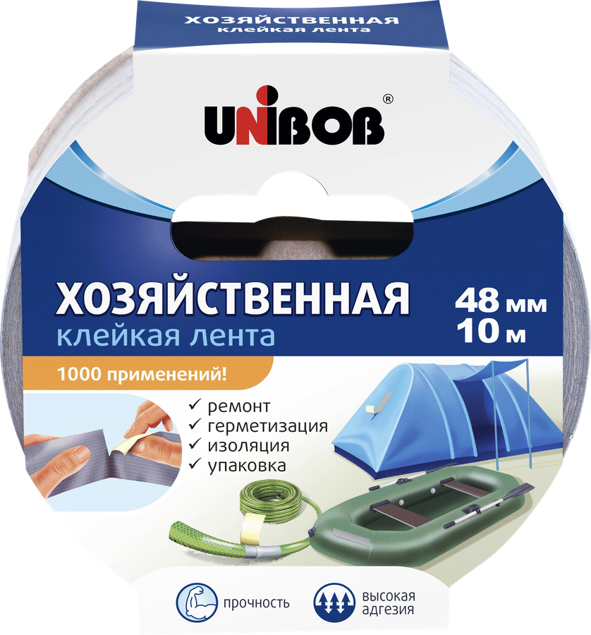 Лента хозяйственная клейкая UNIBOB 48ммх10м, серая, предпросмотр