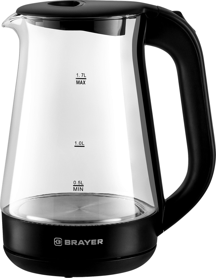 Чайник электрический BRAYER 2200 Вт, 1.7л, стеклянный корпус, автоотключение, Арт. BR6112BK, предпросмотр