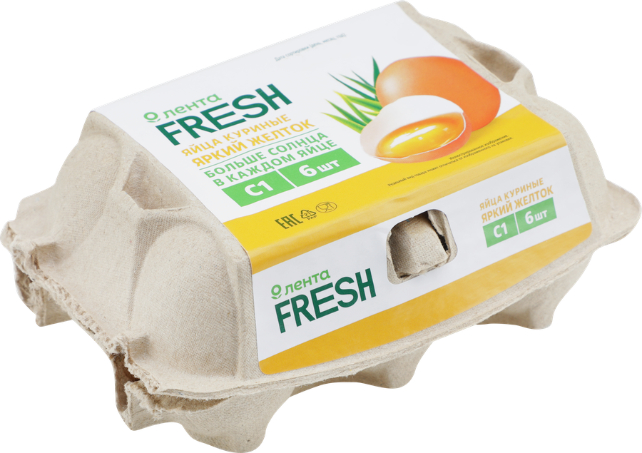 Яйцо куриное ЛЕНТА FRESH Яркий желток С1, 6шт, предпросмотр