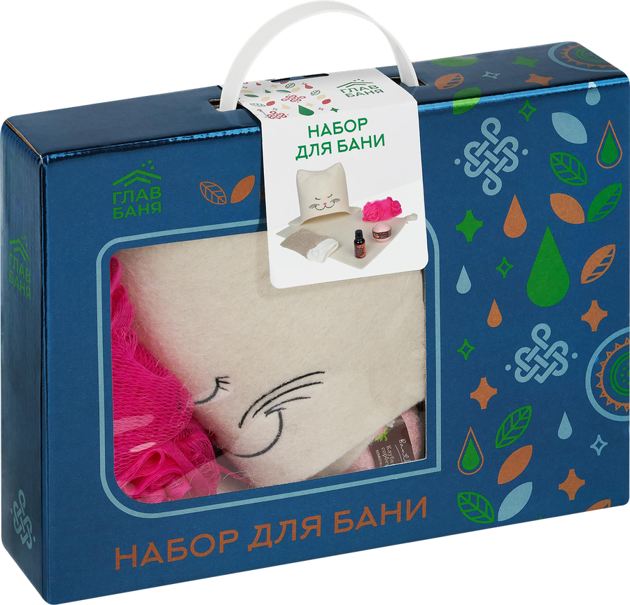 Набор для бани и сауны ГЛАВБАНЯ Гармония красоты, шапка, коврик, мочалки, масло и бомбочка, Арт. Б32394Л, превью