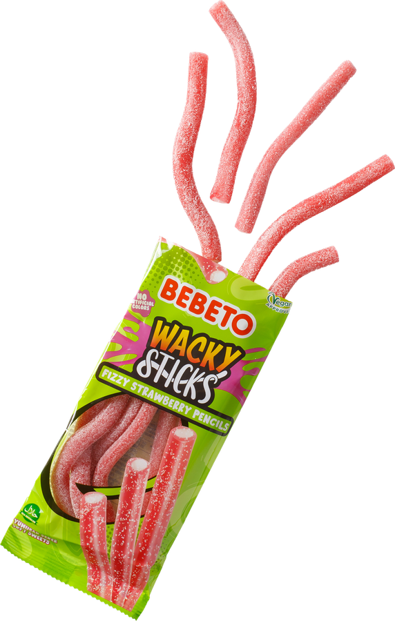 Мармелад жевательный BEBETO Wacky sticks fizzy strawberry pencils со вкусом клубники, 160г, превью