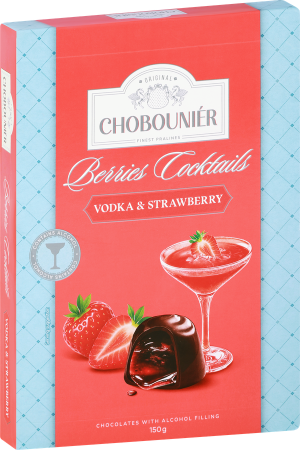 Конфеты шоколадные СHOBOUNIER с начинкой из клубничного сока и водки, 150г, превью