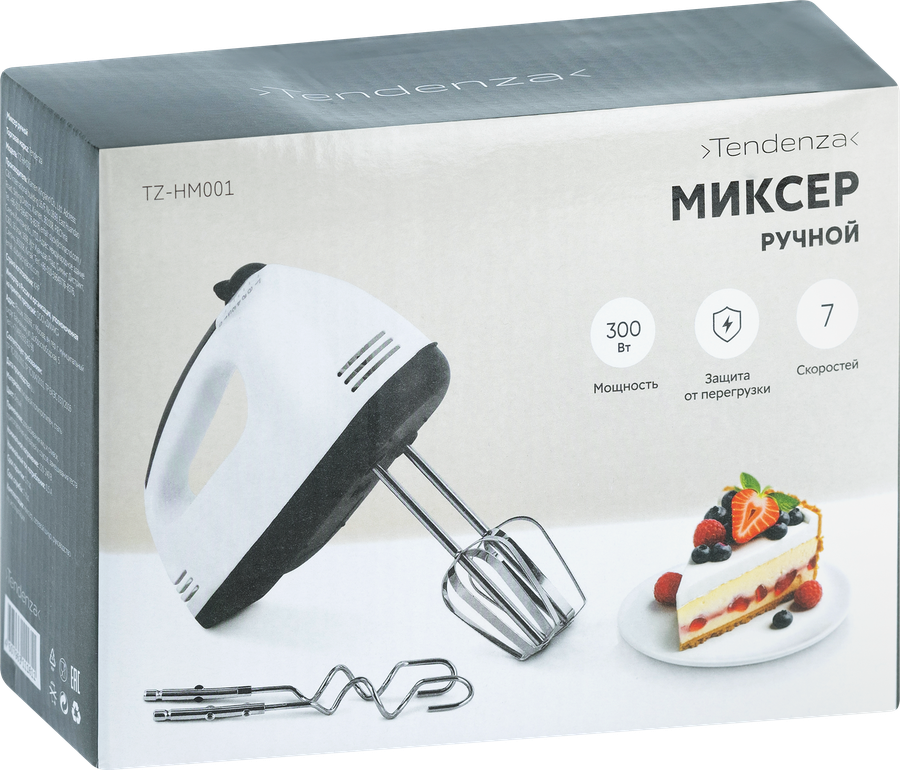 Миксер ручной TENDENZA 300Вт, 7 скоростей, 1500 об/мин, Арт. TZ-HM001, превью