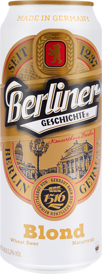 Пиво светлое BERLINER Geschichte Wheat Beer Blond нефильтрованное пастеризованное неосветленное 5,2%, 0.5л, превью