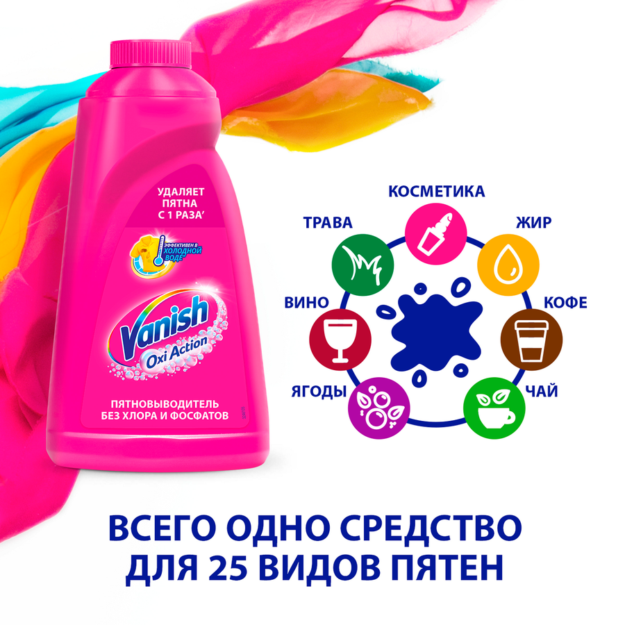 Пятновыводитель жидкий VANISH Oxi Action Plus Интеллект розовый, 2л, превью