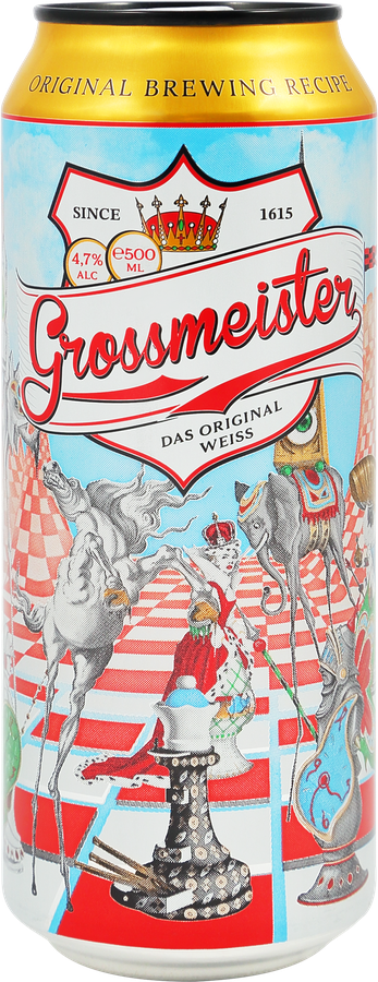 Напиток пивной светлый GROSSMEISTER Das Original Weiss пшеничный нефильтрованный пастеризованный неосветленный 4,7%, 0.5л, превью