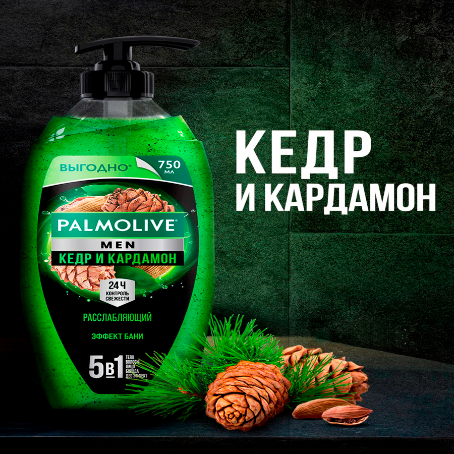 Гель для душа мужской PALMOLIVE Men Кедр и кардамон 5в1, 750мл, превью