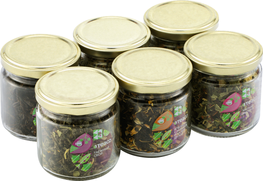 Набор чайный TEACO Премиальная ресторанная коллекция, 9 вкусов, в стеклянных банках, 190г, предпросмотр