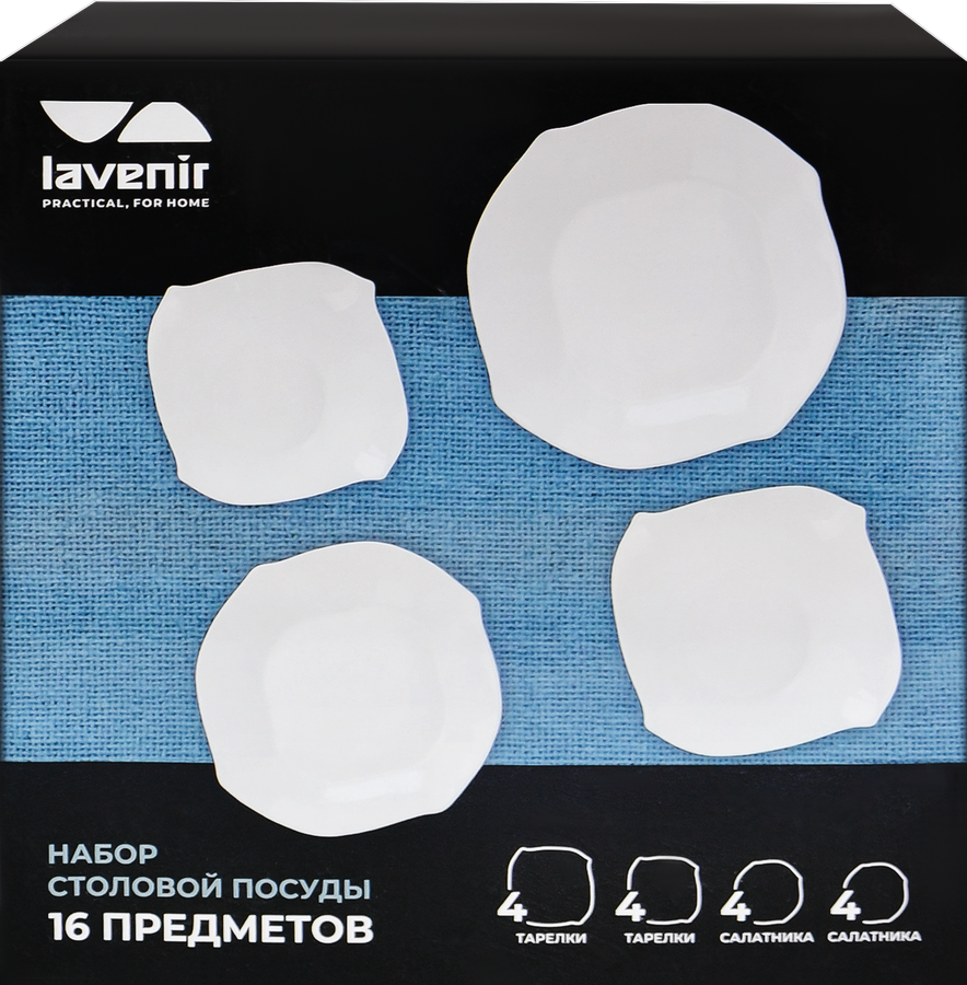 Набор столовый LAVENIR 16 предметов, 450/250мл, 21/17,5/16/14см, Арт. 16PC LFSP WHITE, превью