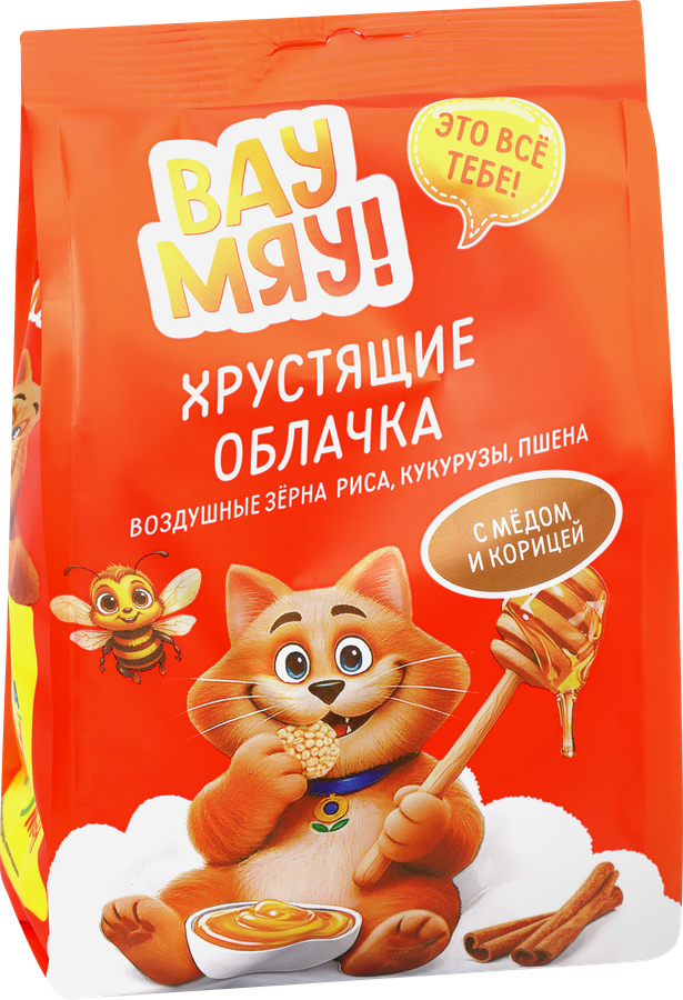Шарики хрустящие ВАУ-МЯУ Хрустящие облачка, c медом и корицей, 150г, предпросмотр