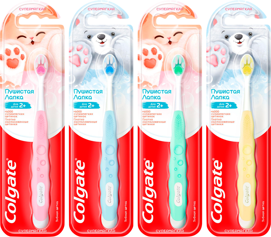 Зубная щетка детская COLGATE Пушистая Лапка супермягкая 2+, превью
