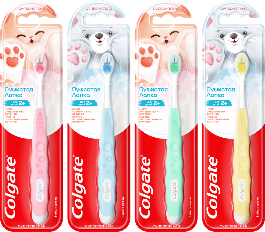 Зубная щетка детская COLGATE Пушистая Лапка супермягкая 2+, предпросмотр