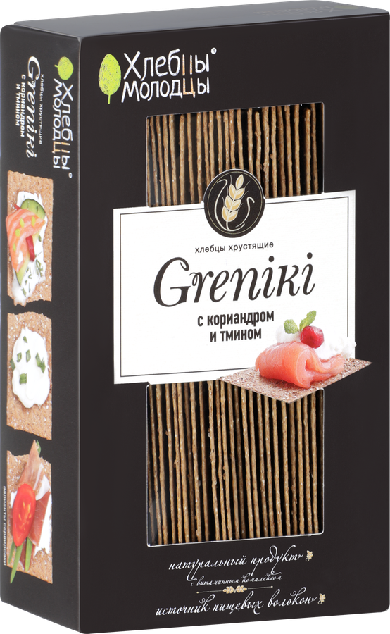 Хлебцы ХЛЕБЦЫ-МОЛОДЦЫ Greniki хрустящие с кориандром и тмином, 150г, превью