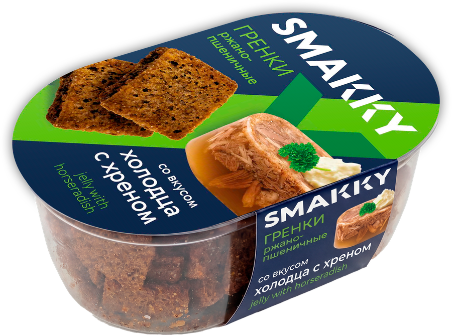 Гренки ржано-пшеничные SMAKKY со вкусом холодца с хреном, 90г, превью