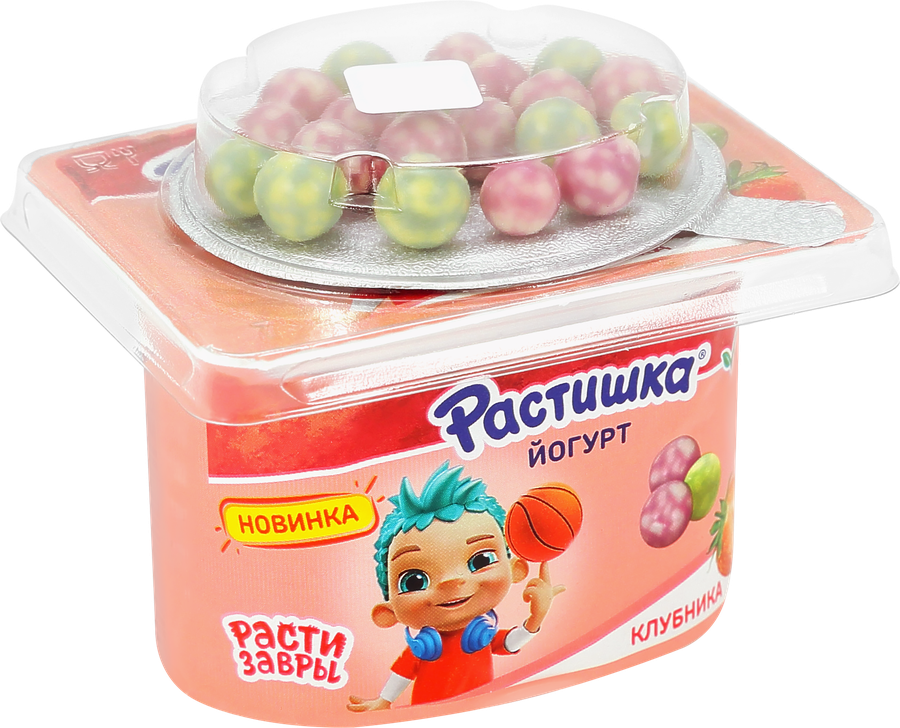Йогурт РАСТИШКА Клубника злаковые шарики в шоколадной цветной глазури со вкусом черника-банан 3%, без змж, 117г, предпросмотр