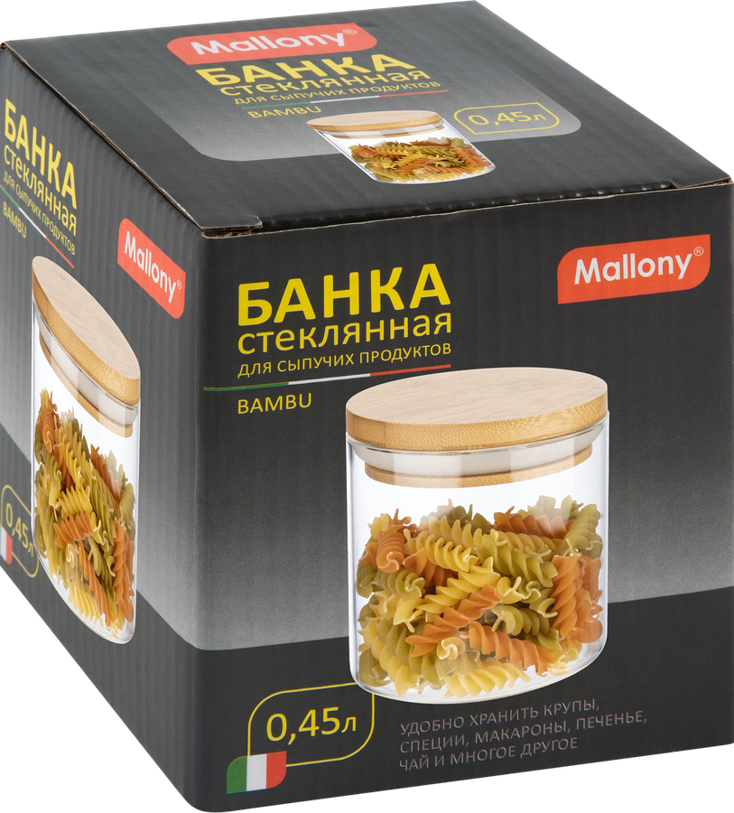 Банка для сыпучих продуктов MALLONY Bambu, стекло, 0.45л, Арт. 004451/109878, предпросмотр