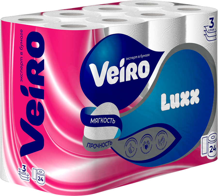Бумага туалетная VEIRO Luxx 3 слоя, 24шт, предпросмотр