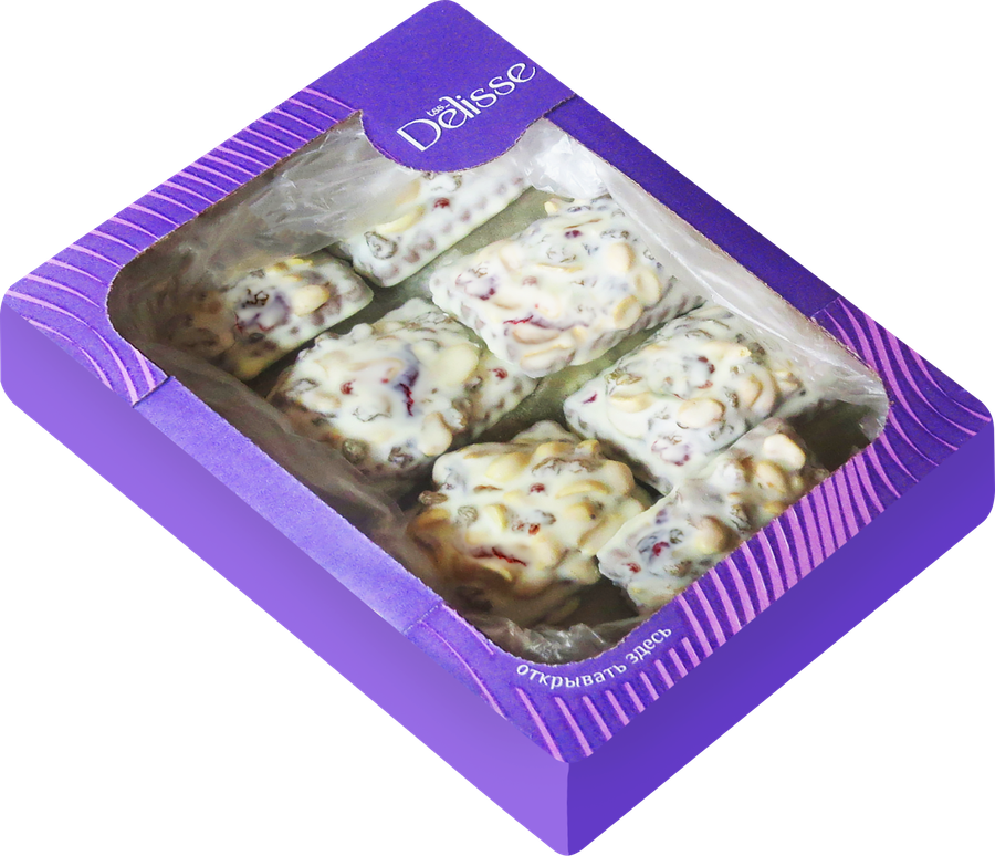 Десерт DELISSE со вкусом клюквы с изюмом и арахисом, в белой глазури, 700г, предпросмотр