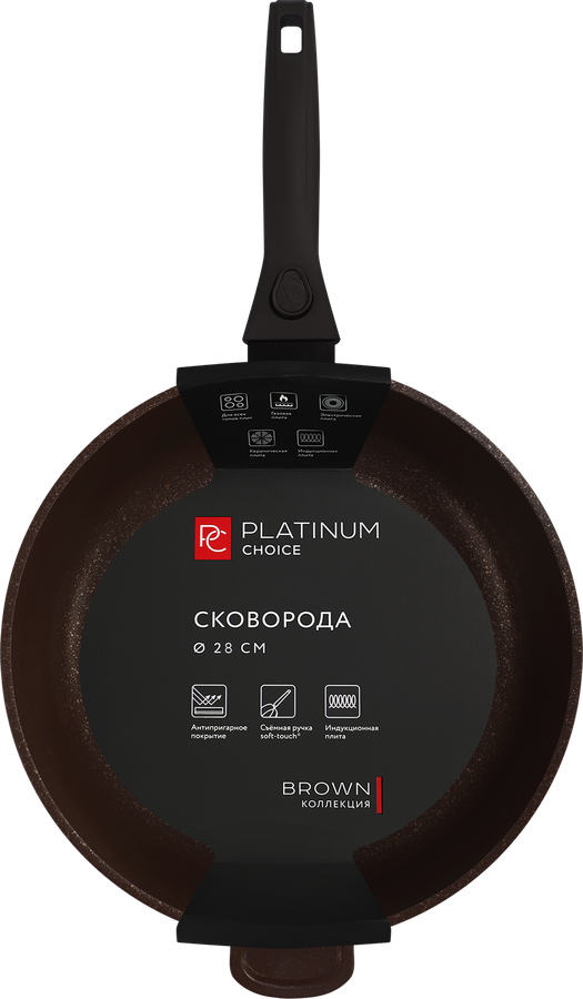 Сковорода PLATINUM CHOICE 28см, антипригарное покрытие, литая, индукция, с съемной ручкой, без крышки, Арт. PC283-ID, превью