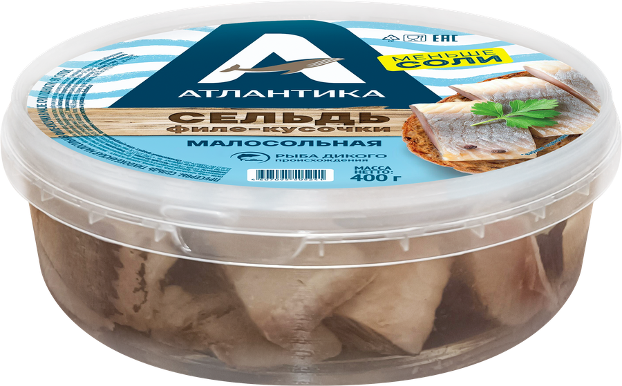 Сельдь малосольная АТЛАНТИКА филе-кусочки в масле, 400г, предпросмотр
